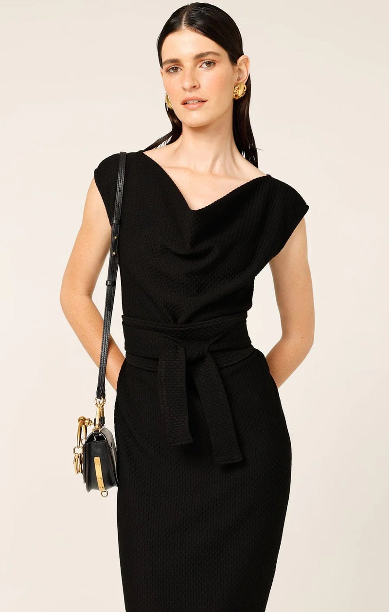 Checker Cowl Dress - Black