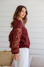 Sequin Sleeve Knit - Coffee