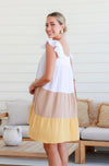 Lexia Block Dress - White/Tan/Yellow