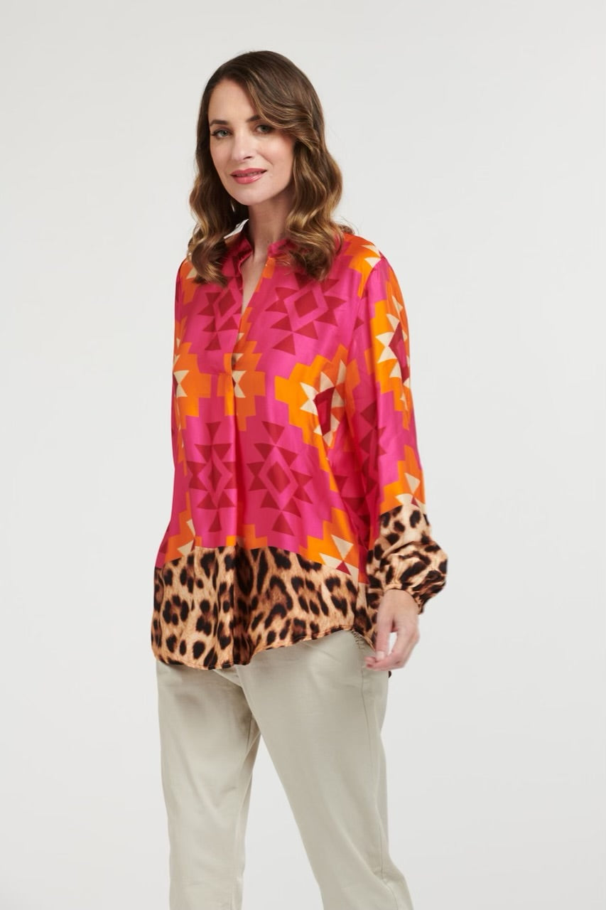 Geometric & Leopard Shirt - Orange/Pink