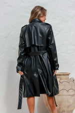 Vegan Leather Trench Coat - Black