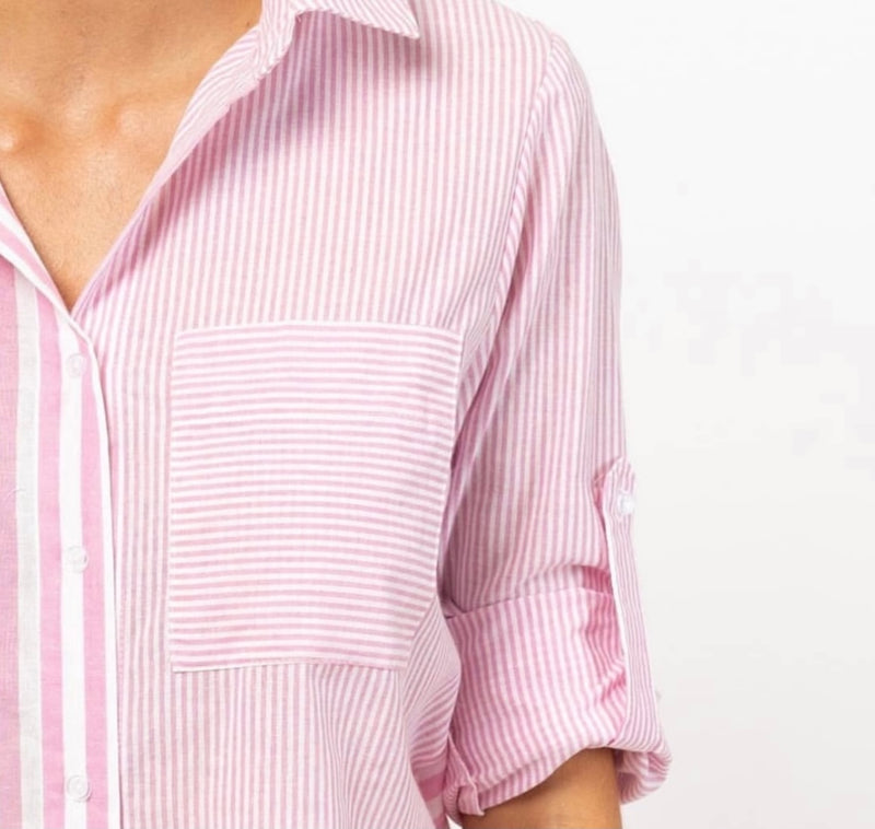 Pin Stripe Shirt - Pink/White