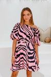 Zebra Shoulder Dress - Pink/Black