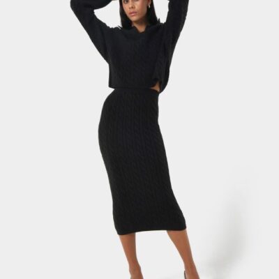 Forcast Honesty Cable Midi Knit Skirt