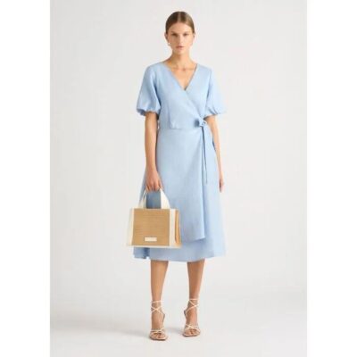 David Lawrence Clea Linen Wrap Dress