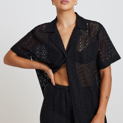 Ode Frey Lace Shirt Onyx