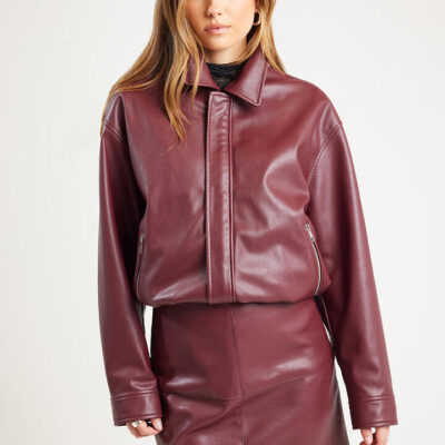 Ode Colby Vegan Leather Bomber Dark Cherry