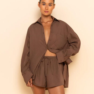 Elce Remi Shirt Mocha Pinstripe
