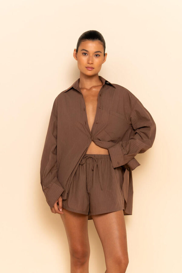 Elce Remi Shirt Mocha Pinstripe