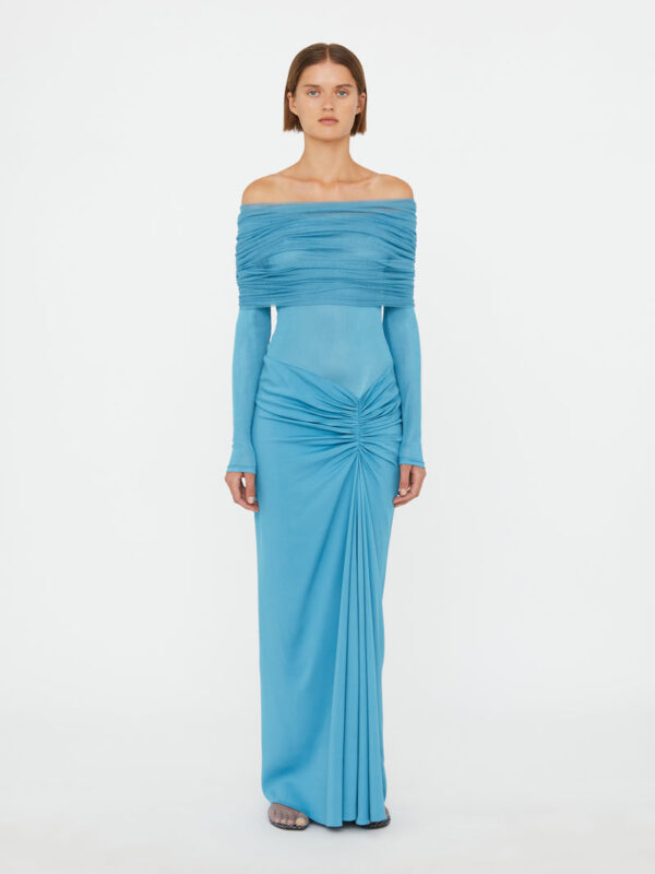 Christopher Esber Sonora Veiled Long Sleeve Ruched Dress