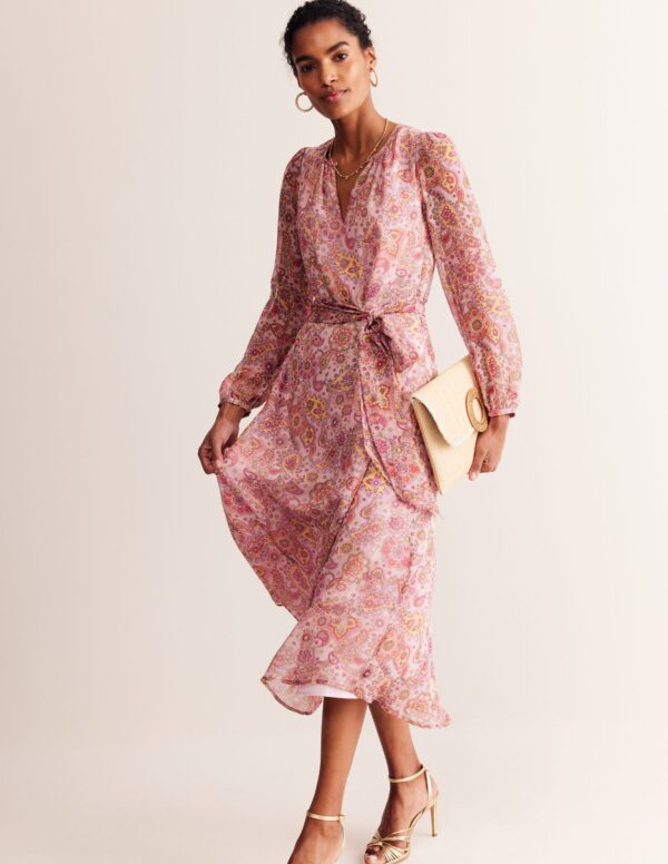 Boden Silk Midi Blouson Sleeve Dress