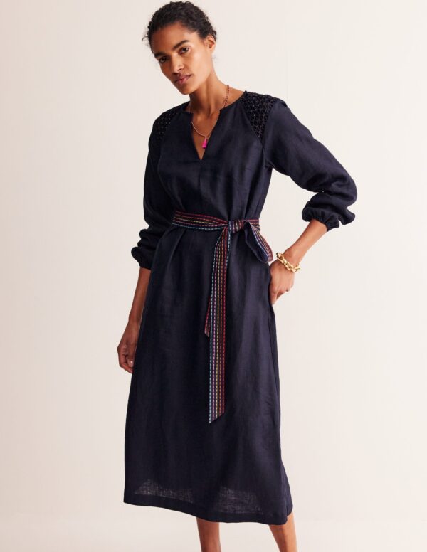 Boden Linen Midi Smocked Dress