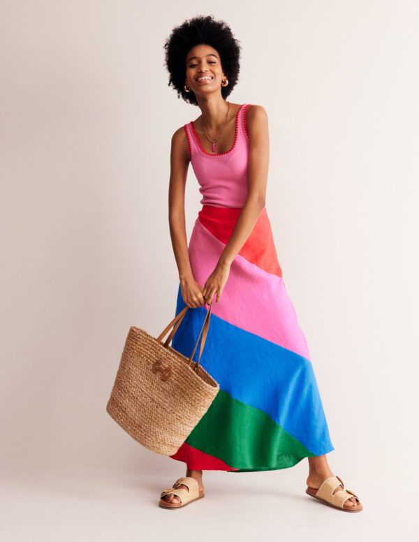 Boden Patchwork Linen Bias Skirt