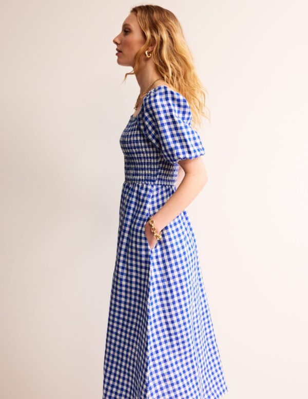 Boden Sky Smocked Linen Midi Dress