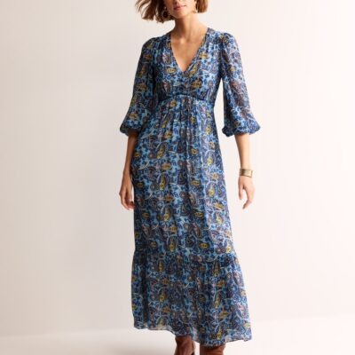 Boden V Neck Puff Maxi Dress