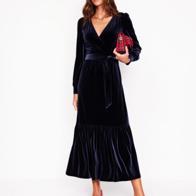 Boden Ophelia Velvet Midi Wrap Dress