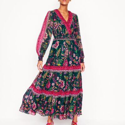 Boden V Neck Ruffle Maxi Dress