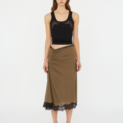Christopher Esber Crimped Lace Gathered Silk Skirt