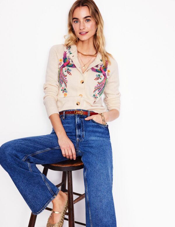 Boden Embroidered Crew Neck Cardigan