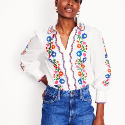 Boden Embroidered Cotton Blouse