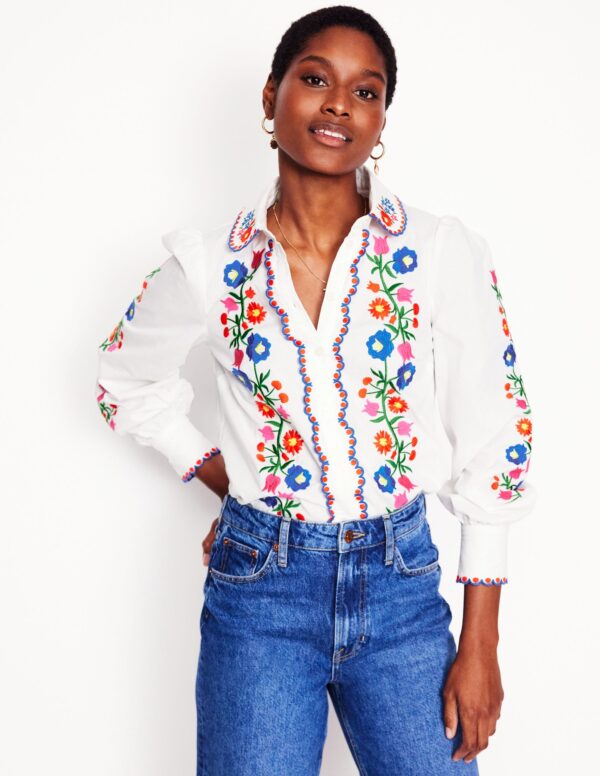 Boden Embroidered Cotton Blouse