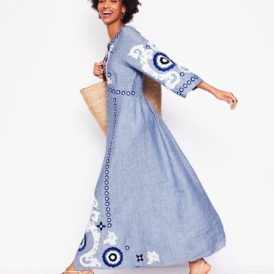 Boden Una Linen Embroidered Dress