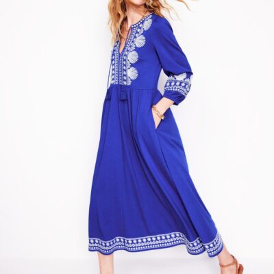 Boden Embroidered Notch Neck Dress