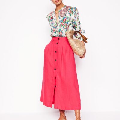 Boden Thomasina Linen Midi Skirt
