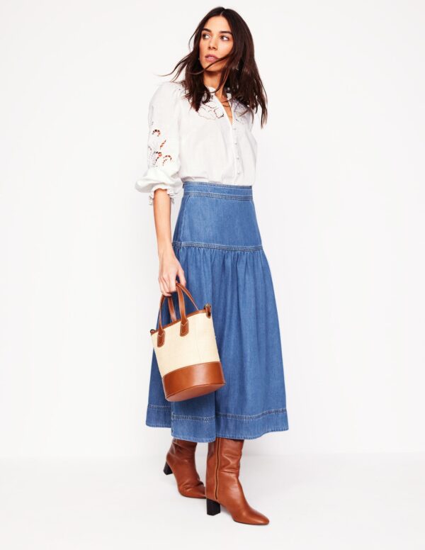 Boden Yoke Detail Denim Midi Skirt