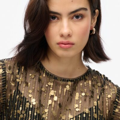 Superdry Sheer Short Sleeve Sequin Top