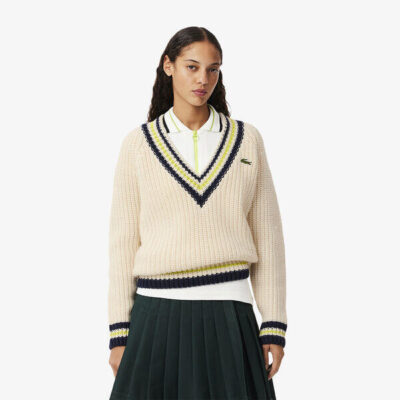 Lacoste Oversized Wool V Neck Tennis Sweater