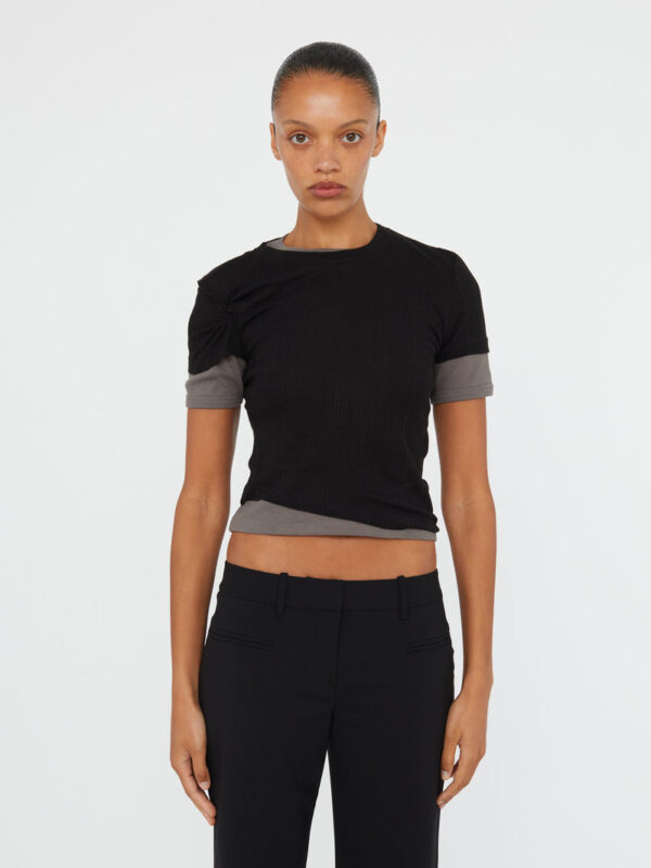 Christopher Esber Sheer Ribbed Overlay Loophole Tee