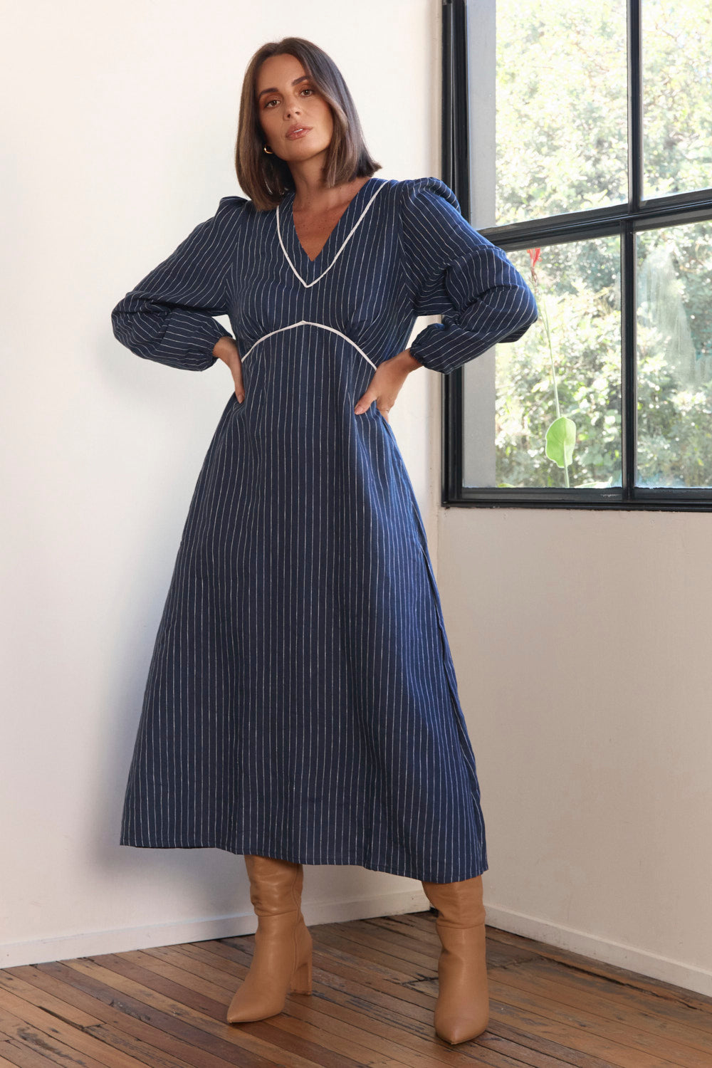 Adrift Farrah Long Sleeve Linen Dress - Miss Nelly