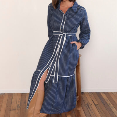Adrift Ginette Collared Linen Dress