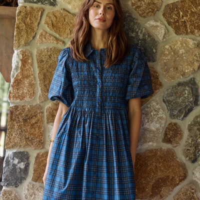Cowgirl Surfer Parquet Shirred Dress Blue