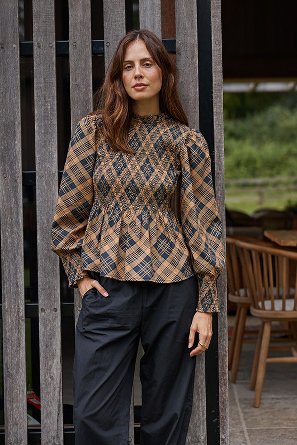 Itami Liv Top Tartan Latte - Miss Nelly