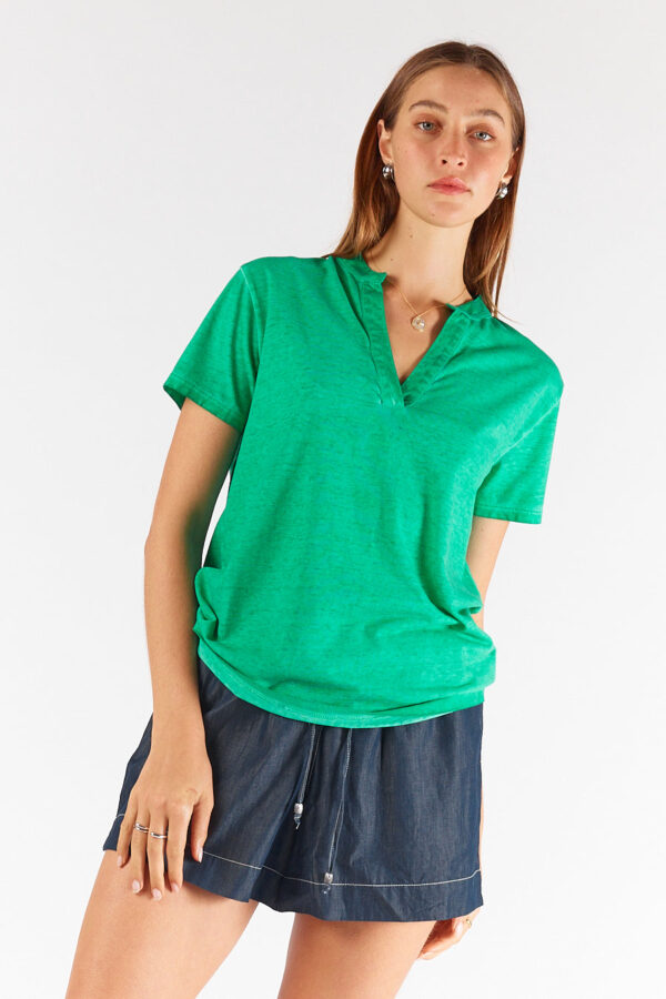 Rubyyaya Plain Collar T-Shirt Emerald