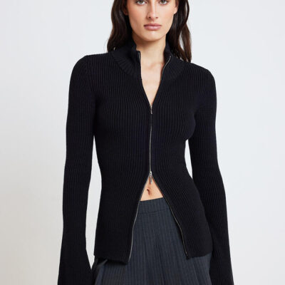 Ode Mel Long Sleeve Zip Top Onyx