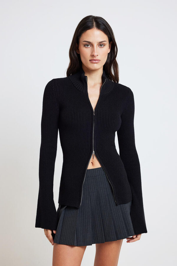 Ode Mel Long Sleeve Zip Top Onyx