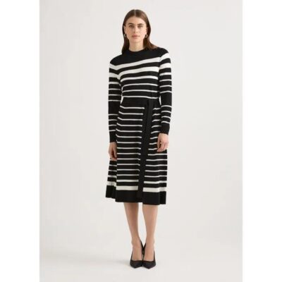 David Lawrence Cira Striped Merino Dress