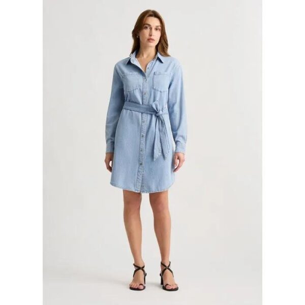 David Lawrence Meryl Cotton Denim Tie Front Dress