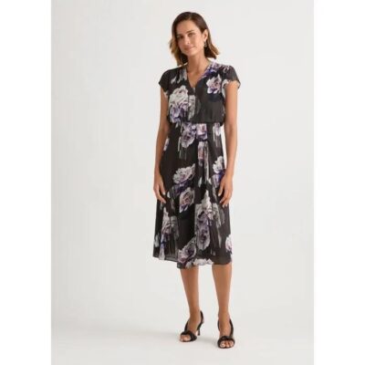 David Lawrence Bloom Silk Floral Midi Dress