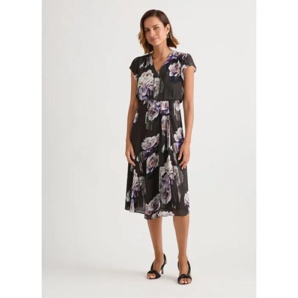 David Lawrence Bloom Silk Floral Midi Dress
