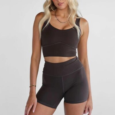 Leelo Active Luxe Longline Crop Mocha