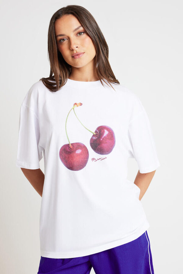 Stylerunner Cherry Oversized Tee Bright White