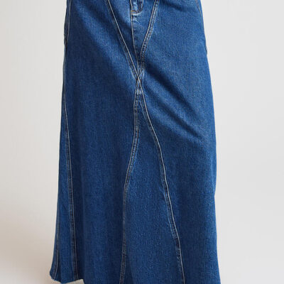 Ode Lane Denim Panelled Maxi Skirt Mid Denim Wash