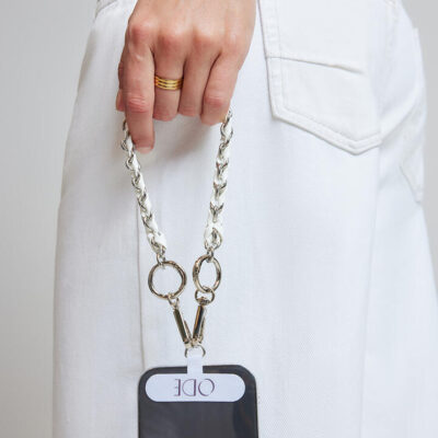 Ode White and Silver Phone Wrist Strap