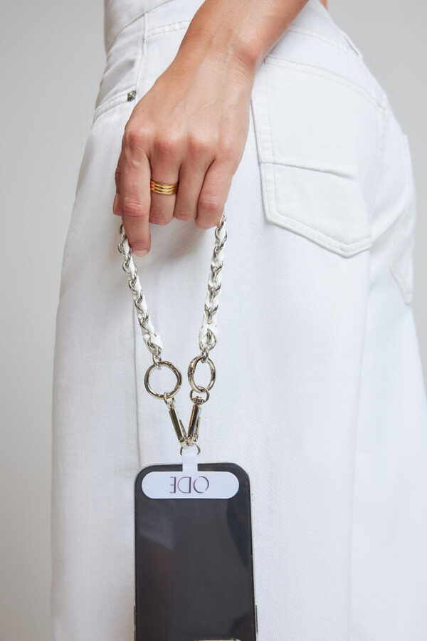 Ode White and Silver Phone Wrist Strap