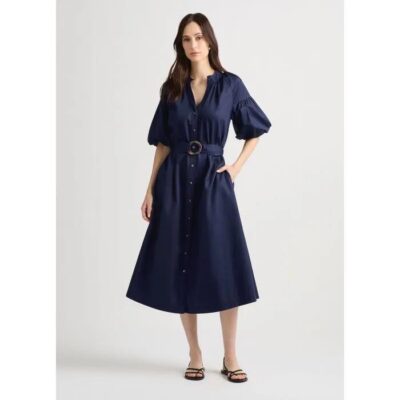 David Lawrence Ayla Tie Waist Cotton Midi Dress