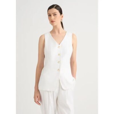 David Lawrence Rocco Longline Linen Blend Vest
